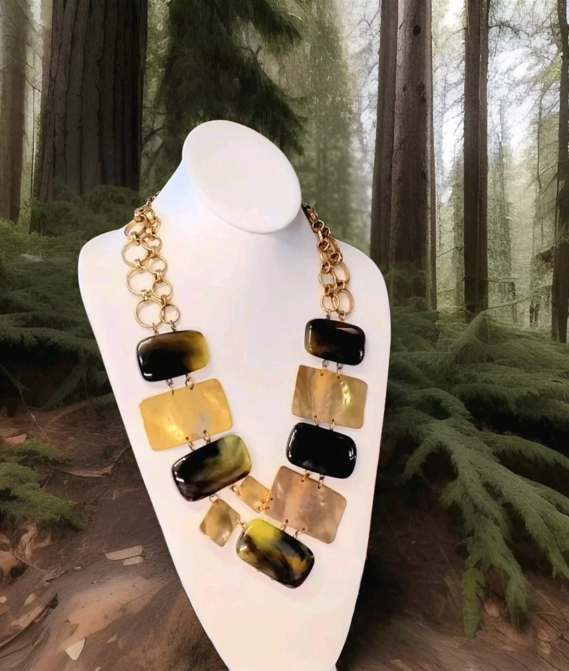 CHICO'S "Statement" Pieza 10"L Carey Verdoso 🐢+ Colgantes Tono Dorado Jy1 Foto 2 de 4