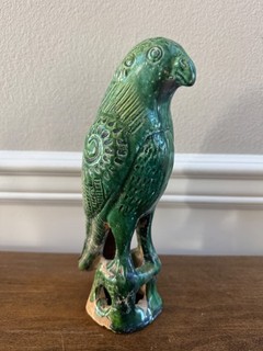 VINTAGE CHINESE GREEN PARROT SANCAI ROOF TILE ? GLAZED POTTERY FIGURE 10"