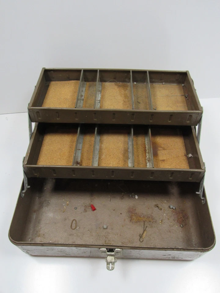 Vintage Simonsen Tan Metal Tool Tackle Box 14" X 7.5" - Image 2 of 4