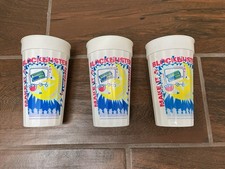 3 Blockbuster Video Stadium Cup Make it a Blockbuster Night Plastic Vintage 16oz
