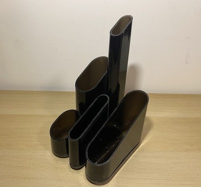 Vintage 1985 Eldon schwarz Kunststoff Büro Schreibtischplatte Aufbewahrung Organizer Bleistifte Stifte 