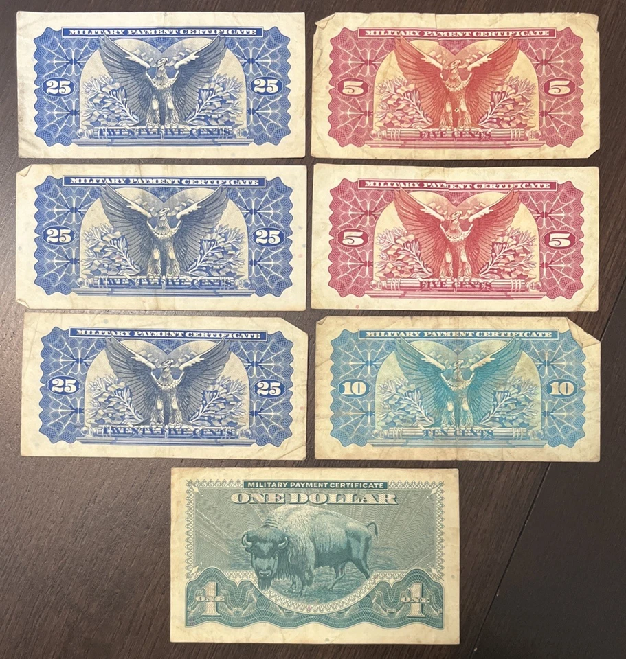 MILITARY PAYMENT CERTIFICATE. SERIES 692. 5c 10c 25c $1. WWII 7 Notes - Image 2 of 2