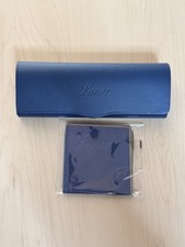 NEW LUNOR BLUE NAVY LEATHER AUTHENTIC EYEWEAR EYEGLASSES CASE WI/CLEANING CLOTH