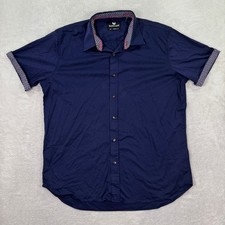 Buttercloth Mens Navy Blue Short Sleeve Button Up Shirt 2XL Regular Fit Cotton