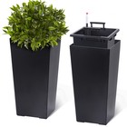 2 Pack Tall Black Self Watering Planter Pots Indoor Outdoor Garden Drainage