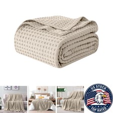 Lightweight Breathable Waffle Blanket - 100 Cotton Queen Size 90x90, Linen