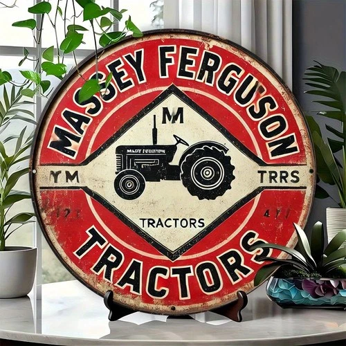 Round Rustic Vintage Tin Metal Sign Massey Ferguson Wall Art 8x8