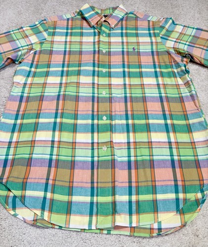 Polo Ralph Lauren Plaid Shirt Mens M Madras Multicolor Classic Fit S/S Button Up - Picture 3 of 10