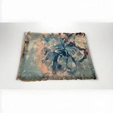 WOMENS light Blue Pink Scarf Head Wrap Fringed Floral Casual 29x80”