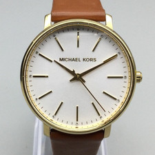 Michael Kors Pyper Watch Womens 38mm Gold Tone MK2740 Brown Leather New Battery