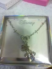 Disney Minnie Mouse Silver Cluster Necklace 16"  3.25" New In Box