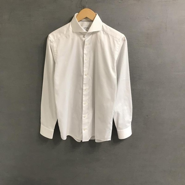 Men Eton Shirt White Cotton 36 / S / 44 #1VGM