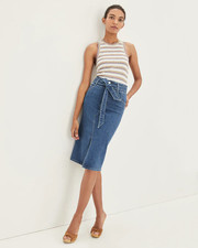 Veronica Beard Tide Down Nazia Denim Belted Knee Length Skirt -size 8