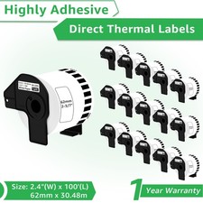 16Rolls 62mmx30.4m Continuous Paper Tape DK-2205 for Brother QL Label Printer