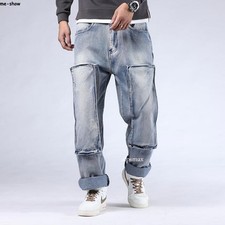 Mens Hip Hop Jeans Denim Cargo Pants Baggy Loose Trouser Skateboard Pocket Gift