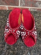 Vintage Beaded Red Asian Slippers Heels Custom Made Size 5-5.5 Rare