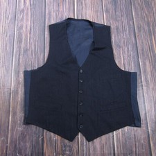 Suit Vest Mens L Black Striped 3 Piece Business Dress Formal Waistcoat