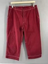Lands End Pants, Women's Size 12 Red Costal Travel Capris Contrast Stitch Cotton