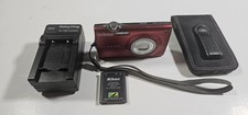 Nikon Coolpix S205 12MP Digital Camera Red Battery Charger Case Tested