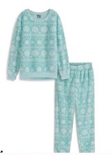 Max  Olivia Girls Teal Fleece Pajama Set Winter Snow Soft NWT Size 7/8