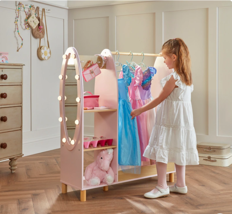 Dimples Wooden Dress Up Rack with Light-Up Mirror