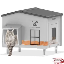 Heated Cat House Outdoor Weatherproof Insulated Shelter W/ Escape Door Durable