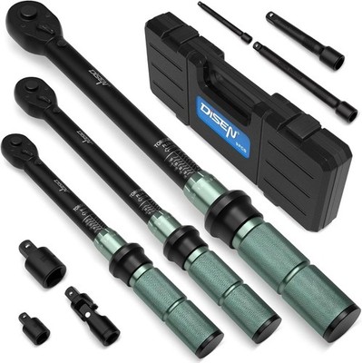 9PCS Click Torque Wrench Set1/4'' 3/8''1/2''Drive 20-220In.lb,5-45Ft.lb,10-170Ft.lb
