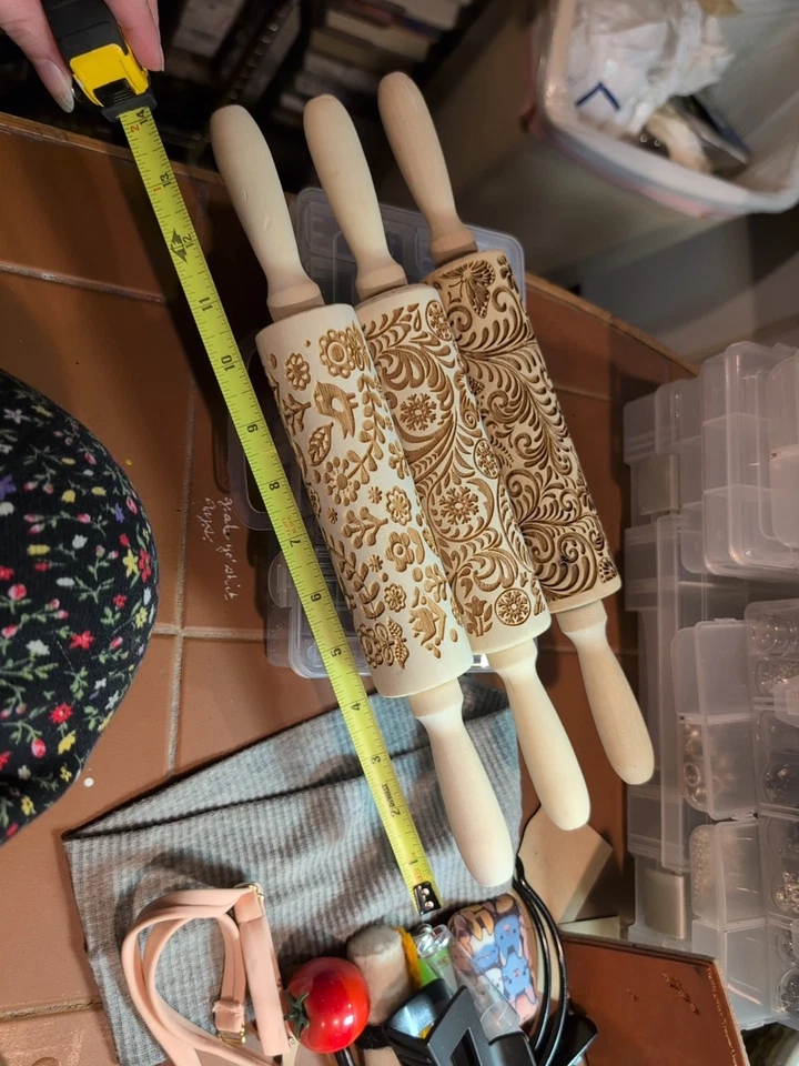 Set Of 3 Themed Wooden Carved Embossing Rolling Pins For Cookies - Image 4 of 4