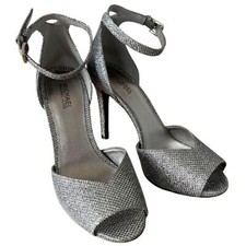 Michael Kors Women's Cambria Glitter Metallic Silver Ankle Strap Sandals Sz 5.5M