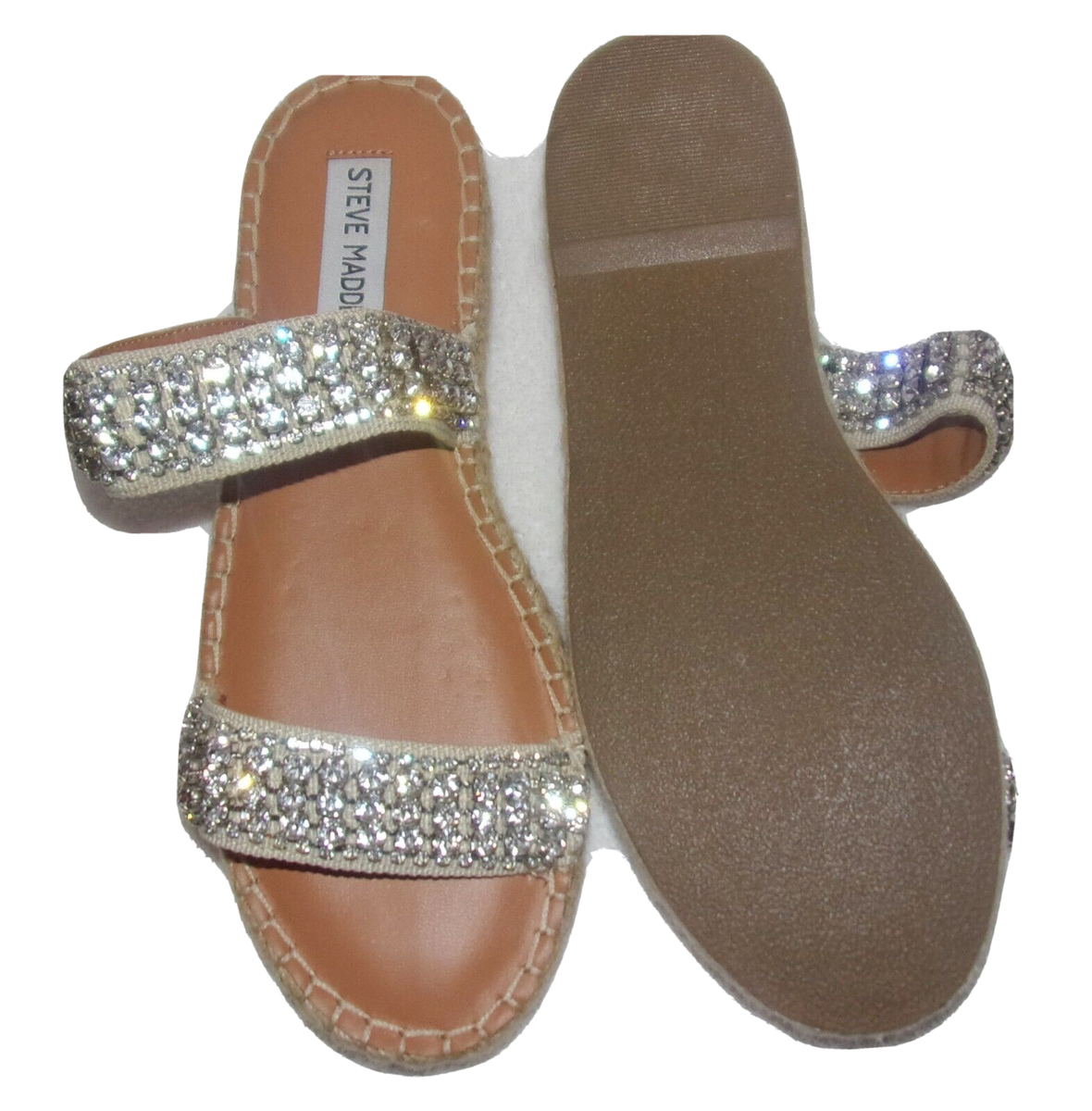 New Steve Madden Womens Zendeya Silver Espadrille Sandals Size 6.5