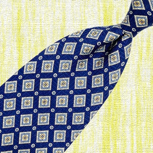 Corbata azul Brooks Brothers Makers - azul beige cuadrados círculos patrón corbata de seda - Imagen 5 de 12
