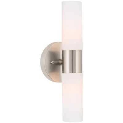 KIRA HOME Duo 14" Modern Wall Sconce with Frosted Glass Shades, for Bathroom/Vanity, Chrom