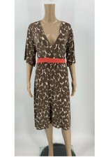 Boden Wool Midi Dress Brown Floral Lined SEXY VNeck Hot Pink Women’s 4L LONG EUC