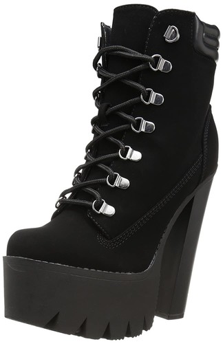 Tie Up High Heel Chunky Platform Office Street Biker Hiker Comfort Boots Black 5 - Picture 5 of 12