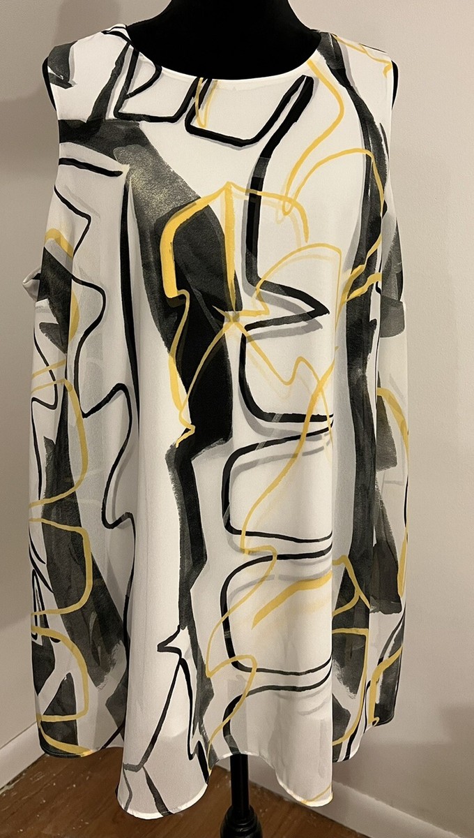 Alfani Sleeveless Career Top. Black White And Yellow. Simple