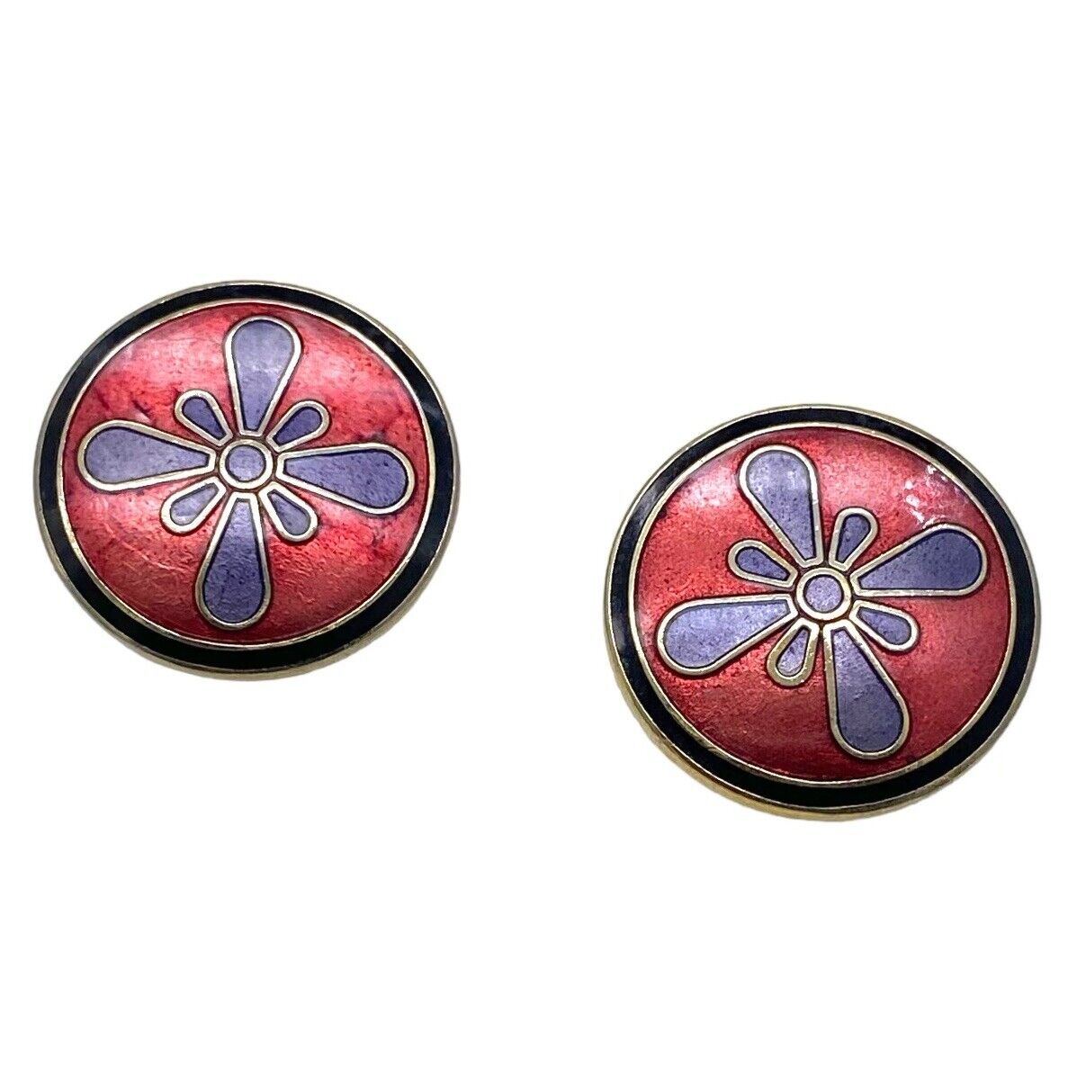 Vintage Earrings Maltese Cross Button Cloisonné C… - image 7