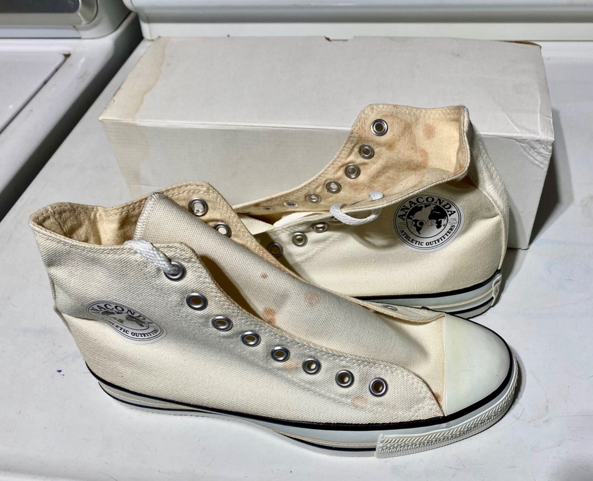 Vintage Anaconda Sports Basketball Shoes White Canvas Hi Top 