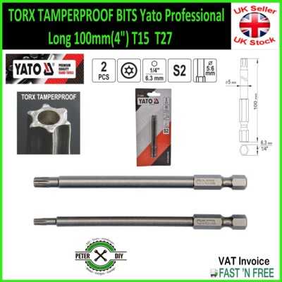 SECURITY TORX LANGES BIT Schraubendreher S2 2 Stück T15 + T27 x 100 mm (4'') YT-0491