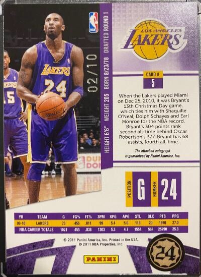 シングルカード 2010-11 Classic Moments Kobe Bryant Kobe Bryant 2010-11 Absolute Memorabilia Spectrum Platinum