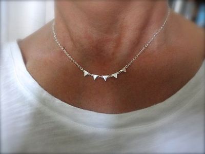Mini Triangle Banner Necklace Pennant Geometric Minimal Dainty Sterling Silver