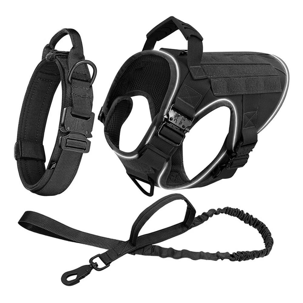 Dog Harness with 4 Metal Buckle Military Tactical Pet Training Vest Harnesses