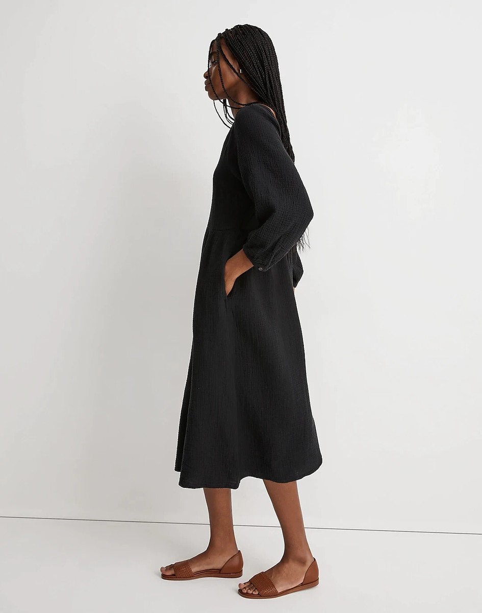 madewell lightspun v neck midi dress NWT Madewell Lightspun V-Neck Midi Dress, black, size small