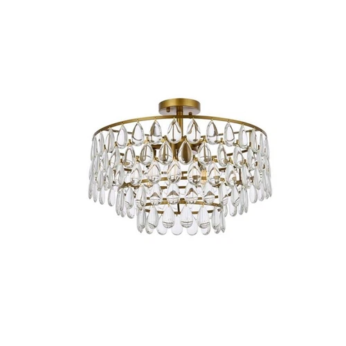 Elegant Lighting Mila 20" Iron and Crystal Flush Mount in Brass - Picture 4 of 8