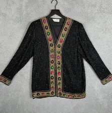 Vintage Laurence Kazar Silk Beaded Jeweled Evening Jacket Women's Size Medium