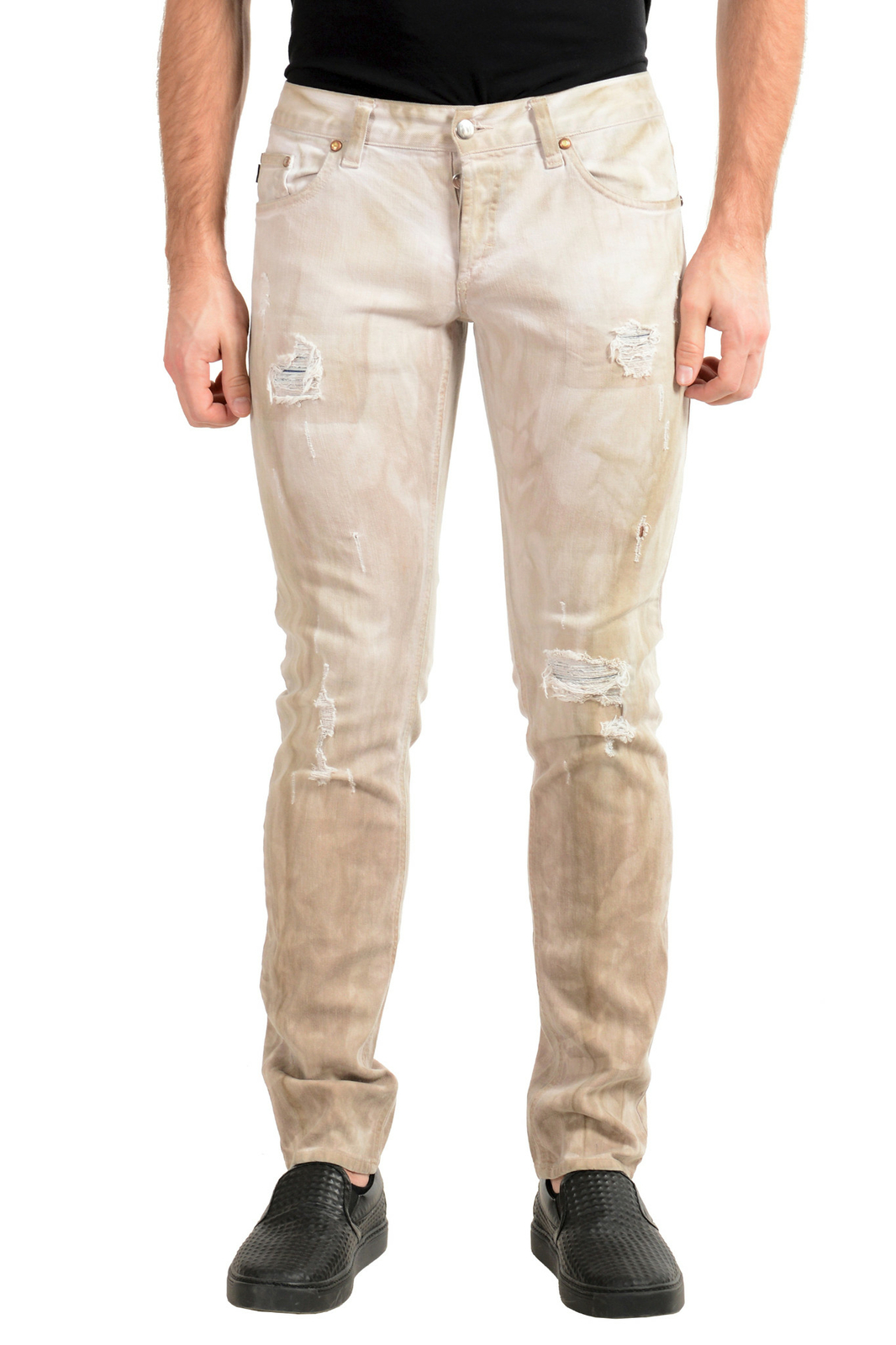 Мужские джинсы-скинни Just Cavalli с кислотной стиркой бежевого цвета размер US 33-47 15590₽