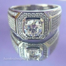 Lab-Created 2.78CT Round Cut Diamond 14K White Gold Over Men's Wedding Ring Gift