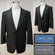 Men's TRUSSINI Black Tuxedo Single-Button 44R Super 100s Wool Blazer Jacket