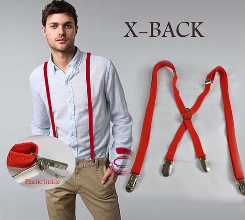 Men Red X-BACK Adjustable Skinny Pants 
