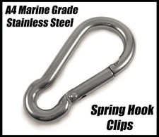 A4 Marine Grade Stainless Steel Carabiner Spring Hook Snap Clip 30mm - 140mm