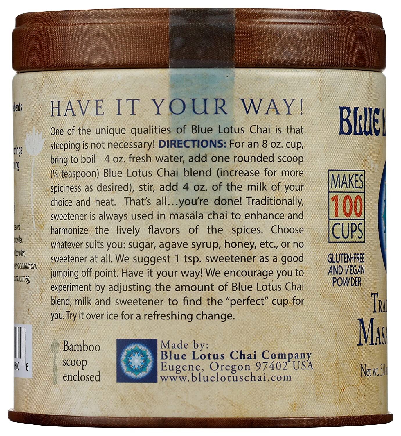 Blue Lotus Chai Traditional Masala Chai Gluten Free And Vegan Powder 3